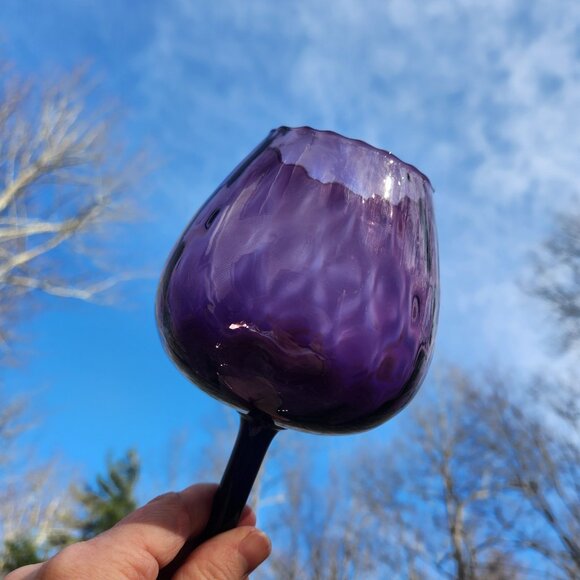Empoli Optic Purple Amethyst Goblet Italy Art Glass Wine Water Vintage MCM 8.25" - Picture 2 of 5